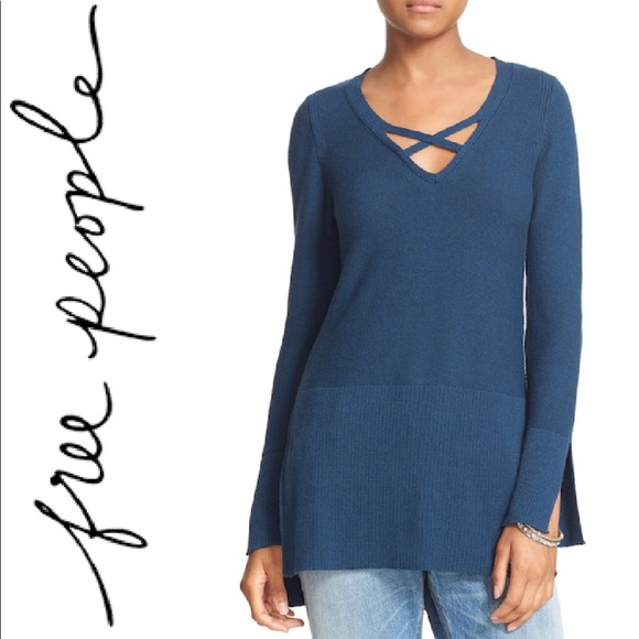 Criss Cross Blue Tunic Sweater | Poshmark